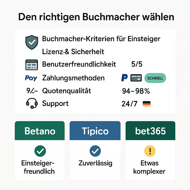Buchmacher wählen für Anfänger - Die wichtigsten Auswahlkriterien und Empfehlungen