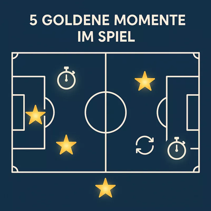 Infografik der fünf goldenen Momente für profitable Live-Wetten bei Fußballspielen