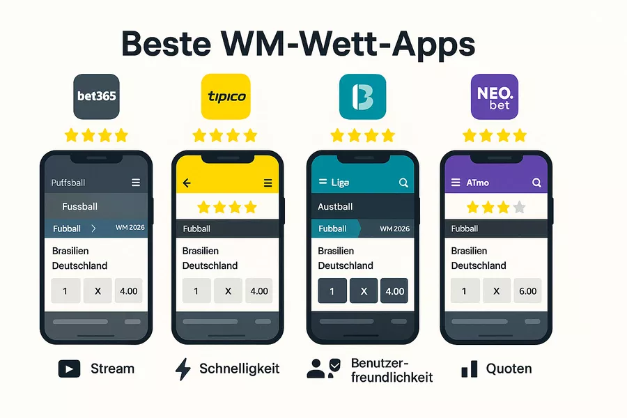 Beste Wett-Apps im Vergleich - bet365, Tipico, Betano und NEO.bet im Test