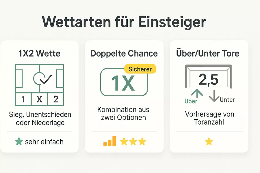 Die wichtigsten Wettarten für Anfänger - 1X2, Doppelte Chance und Über/Unter Tore